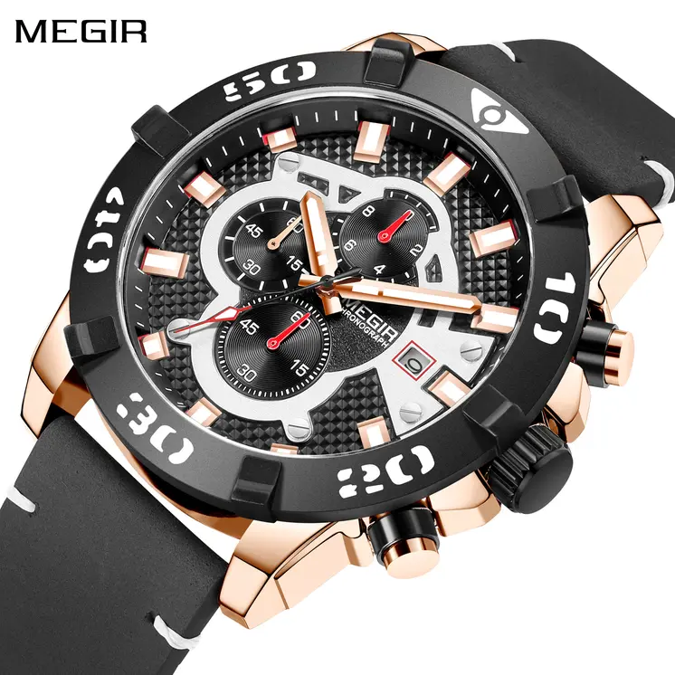 MEGIR Men Watches Fashion Luxury Big Dial Sports Watches Waterproof Quartz Wristwatch Chronograph Man Casual Luminous Clock 2136