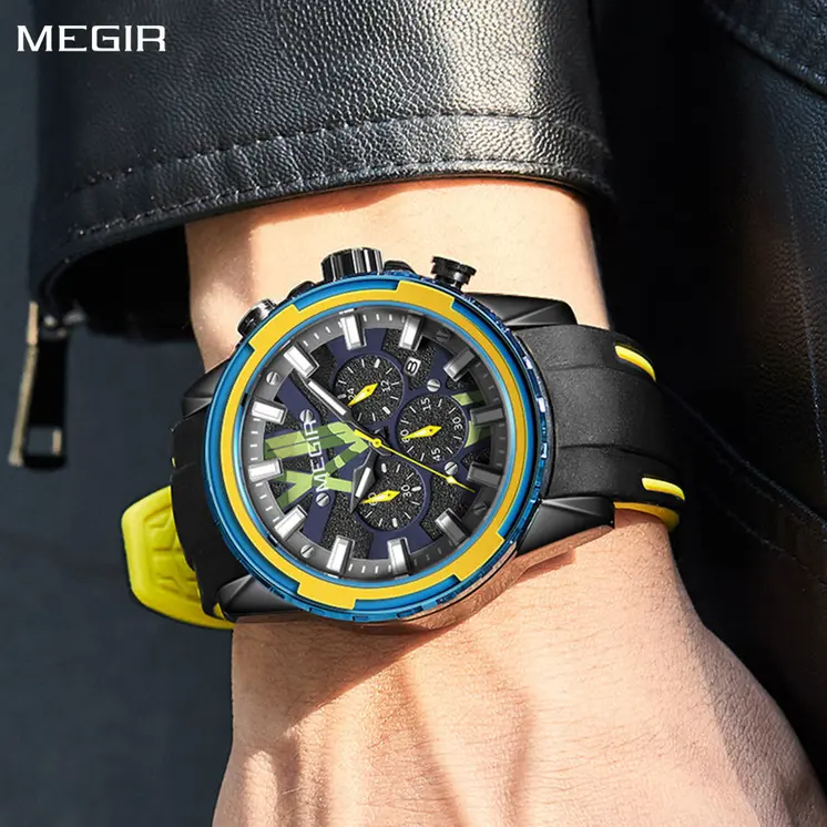 MEGIR New Sport Watch for Luxury Silicone Quartz Casual Wristwatch Waterproof Military Wrist Watch Man Clock Reloj Hombre 2133