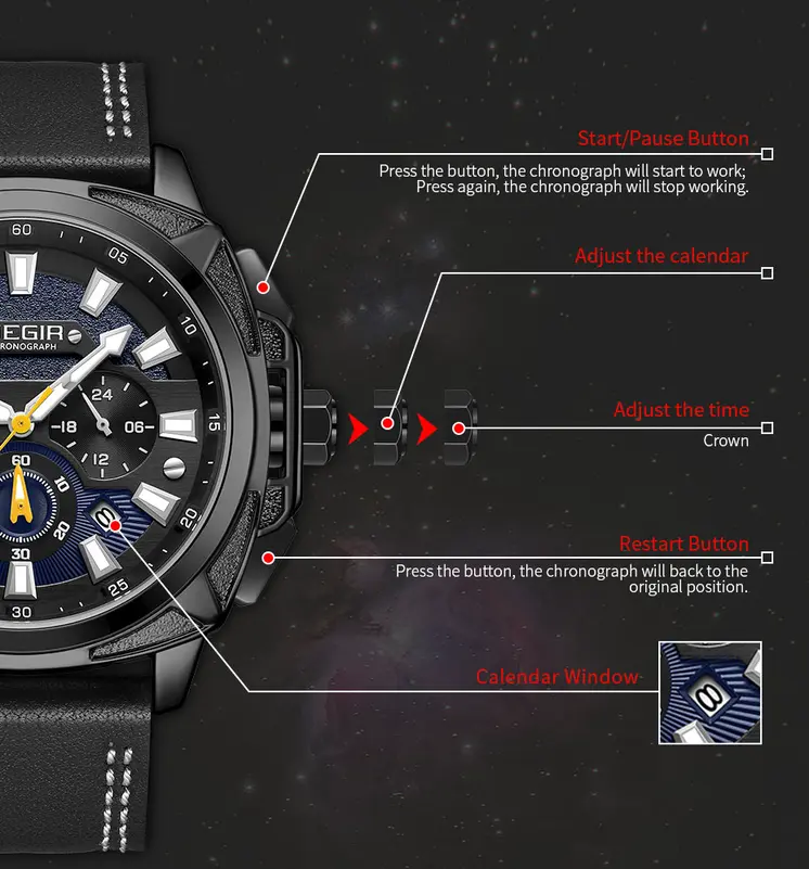 MEGIR Relogio Masculino Watches Men Fashion Leather Band Sports Military Watches Luxury Quartz Business Wristwatch Reloj Hombre