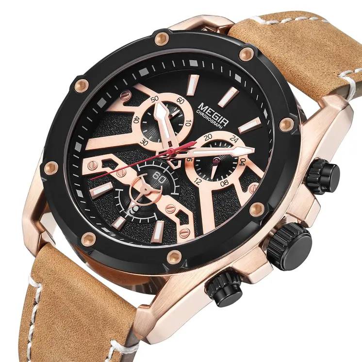 MEGIR Luxury Watch Men Military Sports Watches Leather Quartz Casual Chronograph Man WristWatch? Waterproof Date Clock 2120