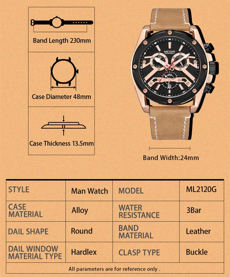 MEGIR Luxury Watch Men Military Sports Watches Leather Quartz Casual Chronograph Man WristWatch? Waterproof Date Clock 2120