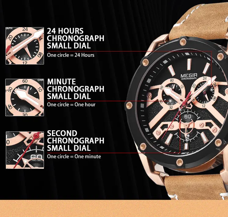MEGIR Luxury Watch Men Military Sports Watches Leather Quartz Casual Chronograph Man WristWatch? Waterproof Date Clock 2120