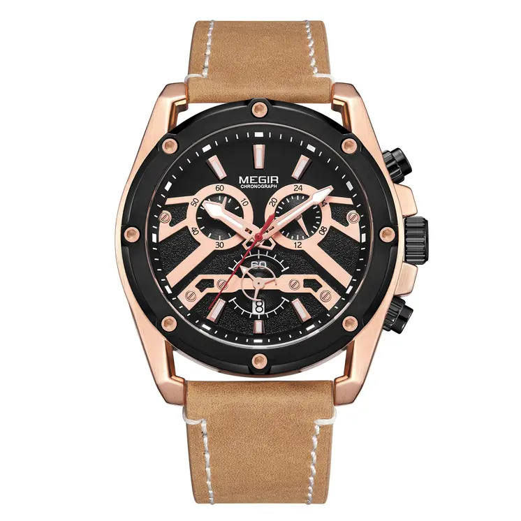 MEGIR Luxury Watch Men Military Sports Watches Leather Quartz Casual Chronograph Man WristWatch? Waterproof Date Clock 2120