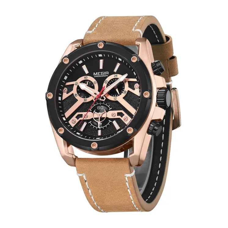 MEGIR Luxury Watch Men Military Sports Watches Leather Quartz Casual Chronograph Man WristWatch? Waterproof Date Clock 2120
