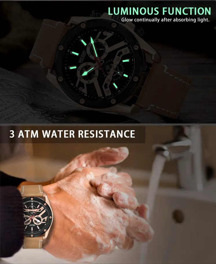 MEGIR Luxury Watch Men Military Sports Watches Leather Quartz Casual Chronograph Man WristWatch? Waterproof Date Clock 2120