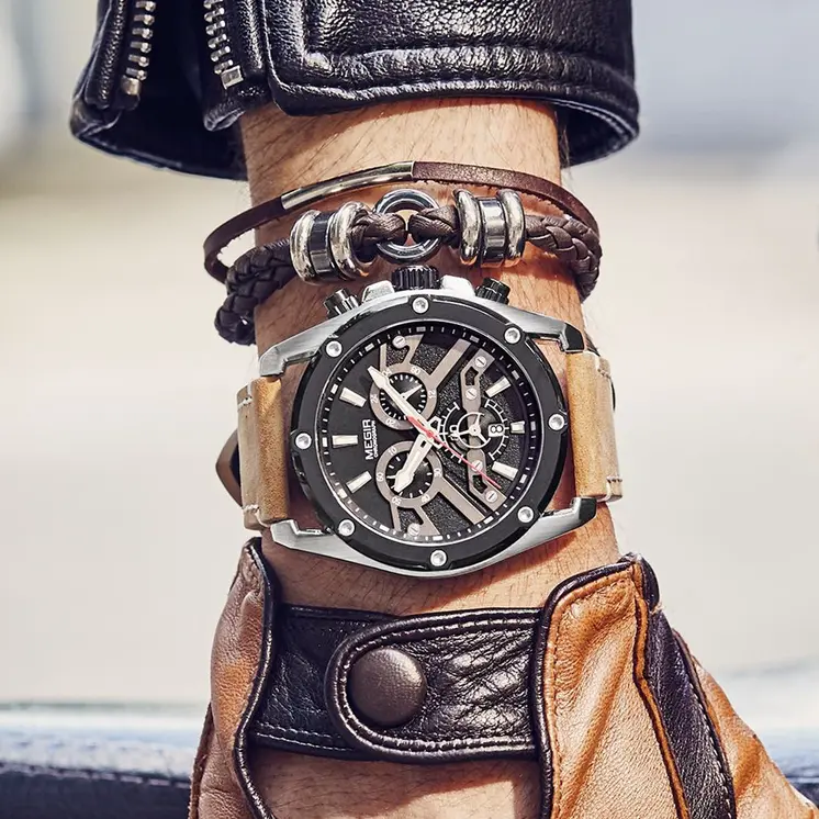 MEGIR Luxury Watch Men Military Sports Watches Leather Quartz Casual Chronograph Man WristWatch? Waterproof Date Clock 2120