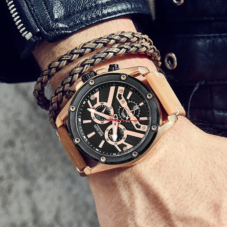 MEGIR Luxury Watch Men Military Sports Watches Leather Quartz Casual Chronograph Man WristWatch? Waterproof Date Clock 2120