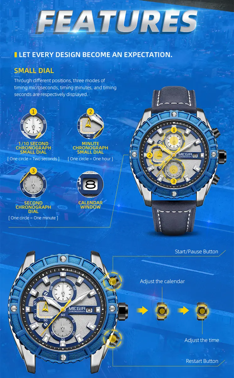 MEGIR Watches Luxury Sport Military Watch for Mens Fashion Casual Quartz Wristwatch Luminous Clock Man Chronograph Reloj Hombre