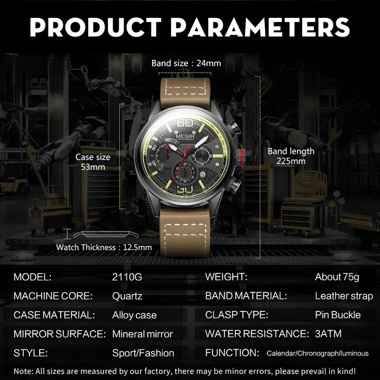 MEGIR Fashion Mens Watches Top Brand Luxury Sports Chronograph Quartz Wrist Watch Men Business Wristwatch Relogio Masculino 2110
