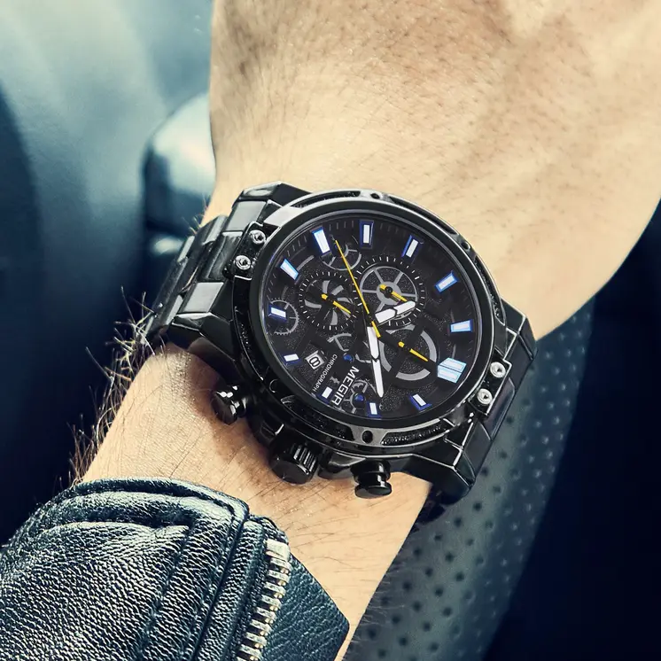 MEGIR Luxury Business Quartz Watches for Mens Stainless Steel Strap Men Casual Wristwatches Waterproof Man Clock Chronograph