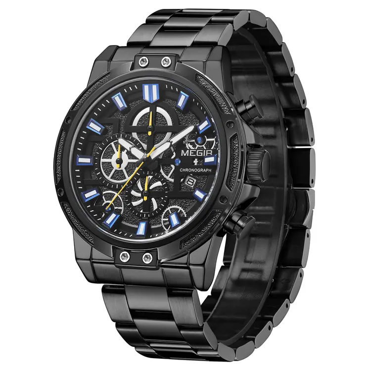 MEGIR Luxury Business Quartz Watches for Mens Stainless Steel Strap Men Casual Wristwatches Waterproof Man Clock Chronograph