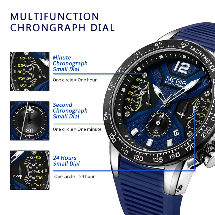 MEGIR Men Watch Top Brand Luxury Sport Chronograph Fashion Casual Mens Quartz Watches Silicone Wristwatches Reloj Hombre 2106