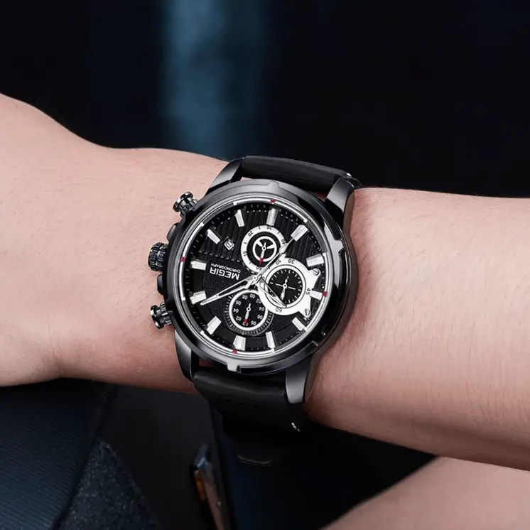 MEGIR Brand Luxury Sport Quartz Watch Silicone Chronograph Men Wristwatches Waterproof Male Calendar Clock Wrist Watch 2101