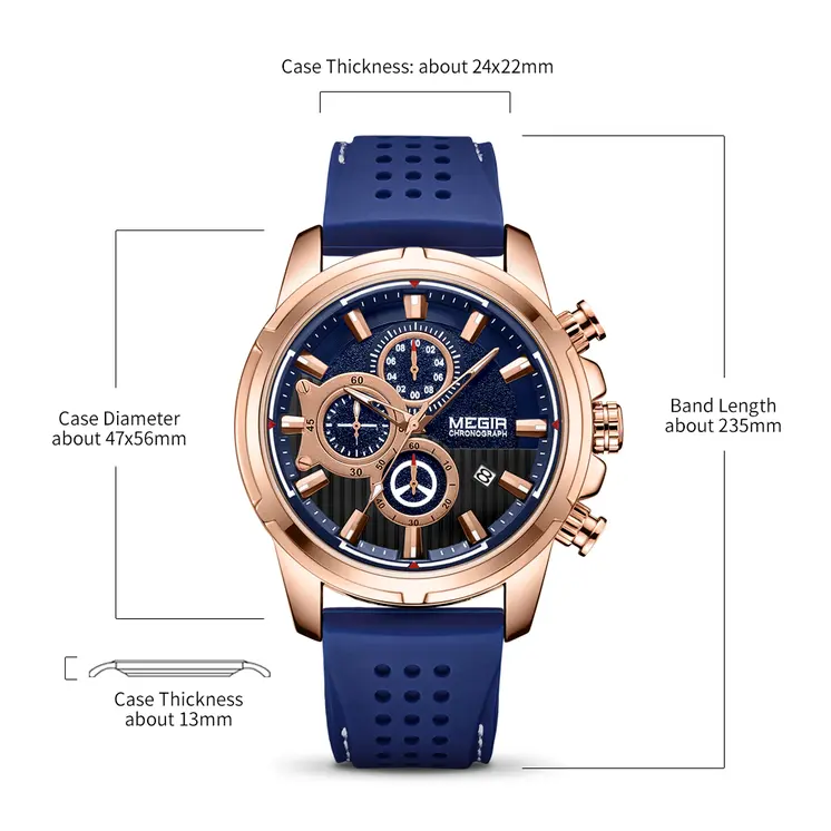 MEGIR Brand Luxury Sport Quartz Watch Silicone Chronograph Men Wristwatches Waterproof Male Calendar Clock Wrist Watch 2101
