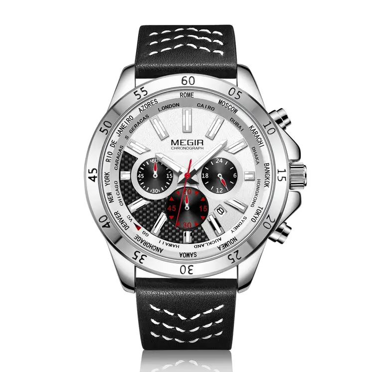 MEGIR Sports Watches for Mens Luxury Quartz Clock Chronograph Leather Fashion Casual Wristwatch Army Military Watch Reloj Hombre