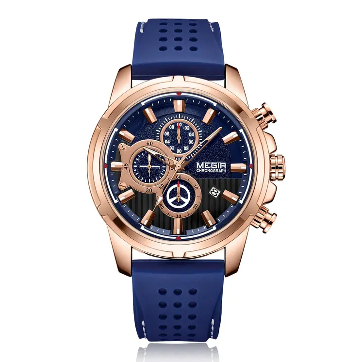 MEGIR Brand Luxury Sport Quartz Watch Silicone Chronograph Men Wristwatches Waterproof Male Calendar Clock Wrist Watch 2101
