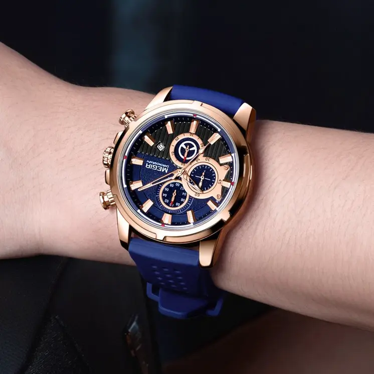 MEGIR Brand Luxury Sport Quartz Watch Silicone Chronograph Men Wristwatches Waterproof Male Calendar Clock Wrist Watch 2101