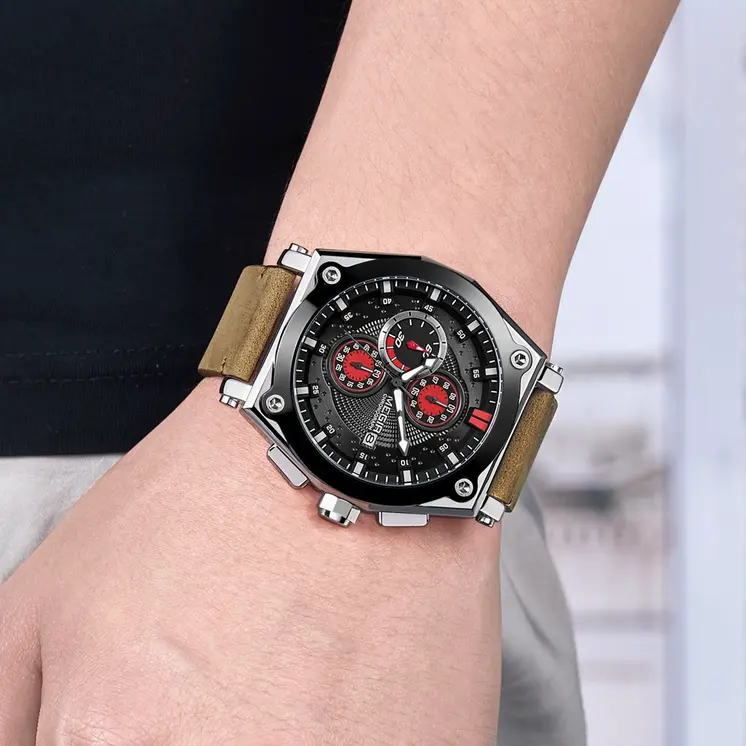MEGIR Blue Quartz Men Watches Top Brand Leather Strap Chronograph Sport Wrist Watch Men Clock Relogio Masculino Reloj Hombre