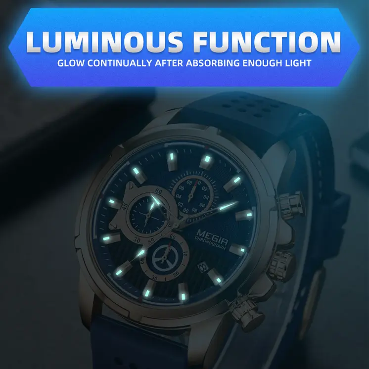 MEGIR Brand Luxury Sport Quartz Watch Silicone Chronograph Men Wristwatches Waterproof Male Calendar Clock Wrist Watch 2101