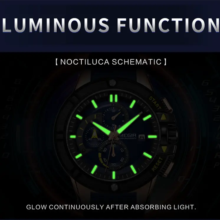 MEGIR Watches for Men Chronograph Fashion Luxury Sports Watches Silicone Strap Waterproof Calendar Quartz Man Clock Wristwatch