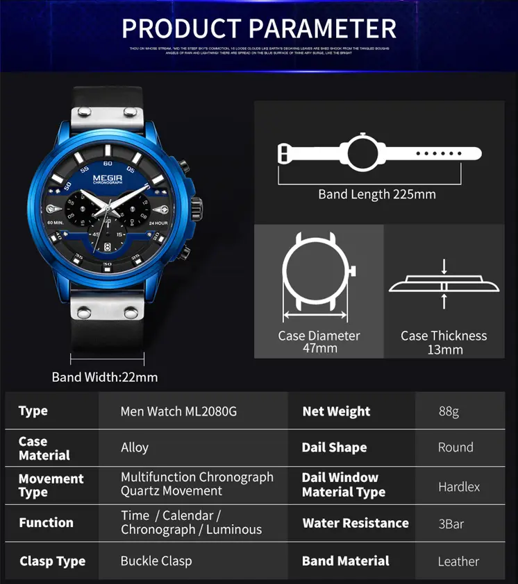 MEGIR Fashion Military Watches for Men Luxury Quartz Sport Wrist Watch Calendar Luminous Waterproof Man Clock Chronograph 2080