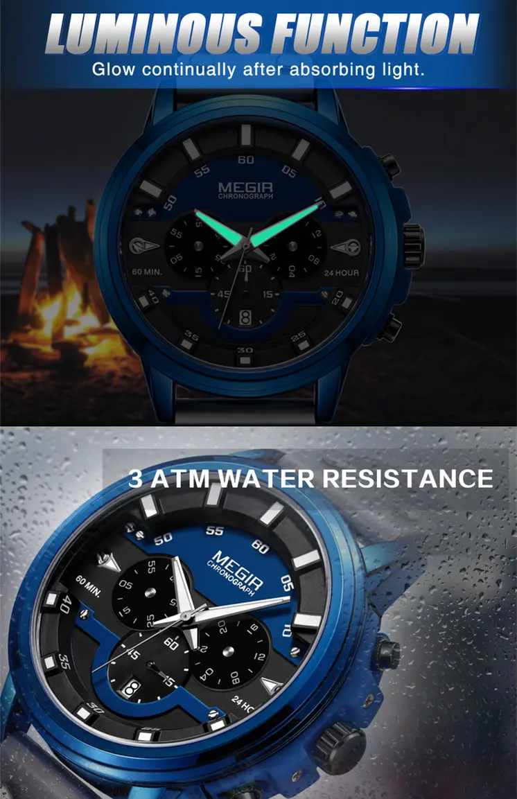 MEGIR Fashion Military Watches for Men Luxury Quartz Sport Wrist Watch Calendar Luminous Waterproof Man Clock Chronograph 2080