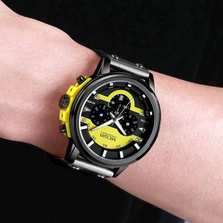 MEGIR Fashion Military Watches for Men Luxury Quartz Sport Wrist Watch Calendar Luminous Waterproof Man Clock Chronograph 2080