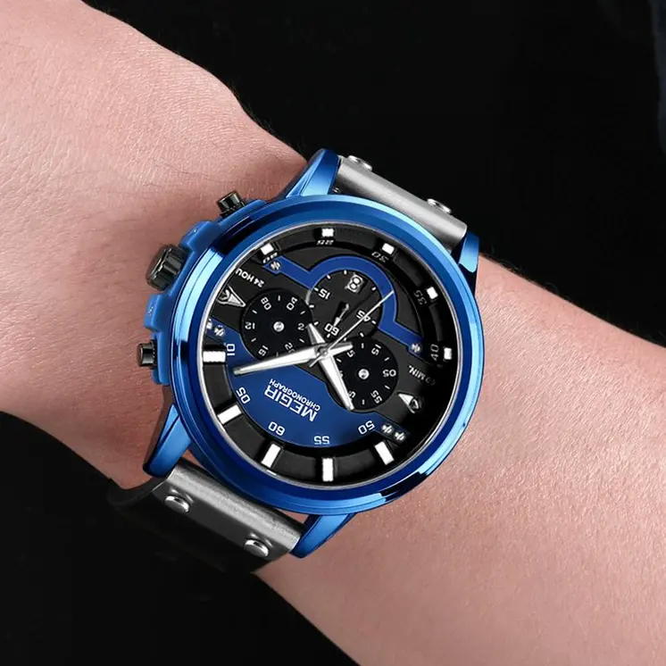 MEGIR Fashion Military Watches for Men Luxury Quartz Sport Wrist Watch Calendar Luminous Waterproof Man Clock Chronograph 2080