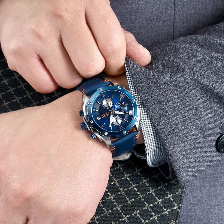 MEGIR Chronograph Men Watch Relogio Masculino Leather Strap Business Quartz Watch Clock Waterproof Date Army Military Wristwatch