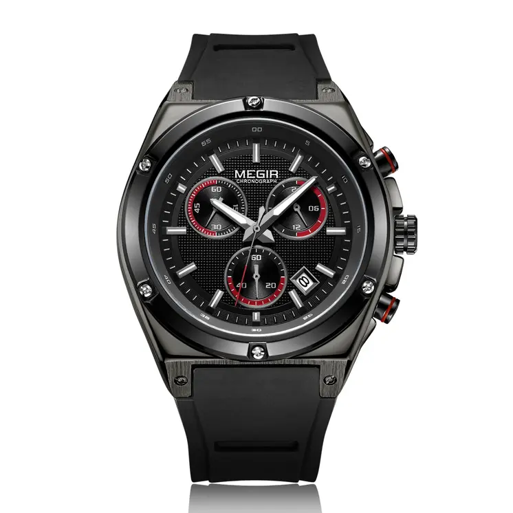 MEGIR Mens Watches Silicone Quartz Wrist Watch Chronograph Fashion Sport Business Wristwatch Luminous Male Clock Montre Homme