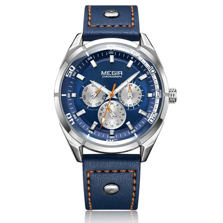 MEGIR Brand Quartz Men Watch Relogio Masculino Leather Strap Military Business Wrist Watches Men Clock Hour Time Man Chronograph