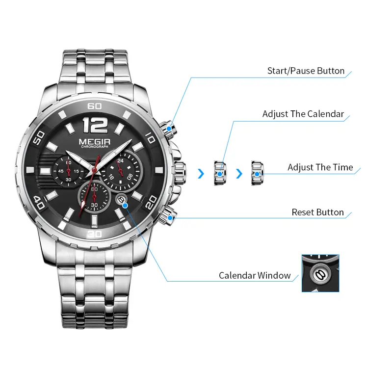 MEGIR Chronograph Quartz Men Watch Top Brand Luxury Military Wrist Watches Clock Men Relogio Masculino Business Wristwatch
