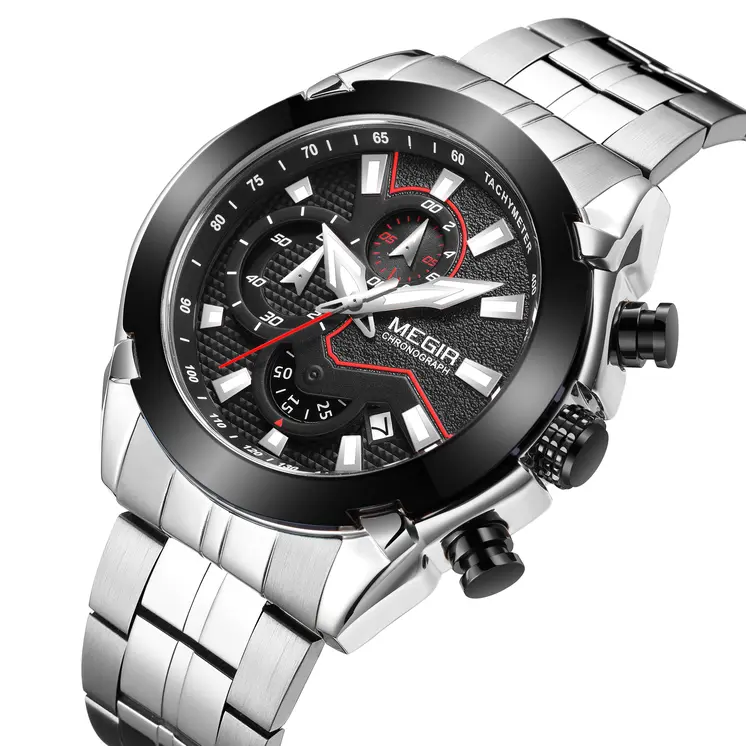 MEGIR Fashion Men Watches Luxury Business Watch for Men Stainless Steel Quartz Wrist Watch Calendar Date Clock Reloj Hombre 2065