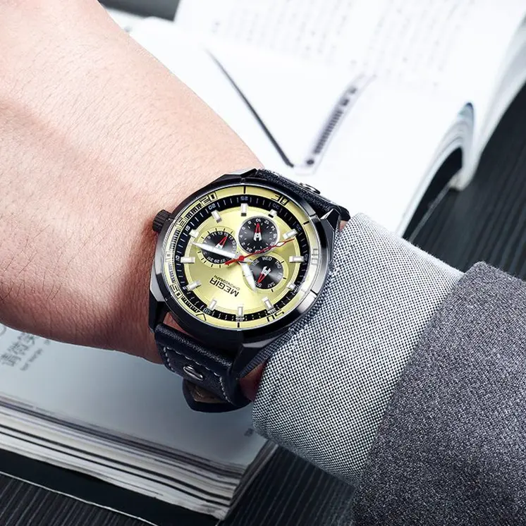 MEGIR Brand Quartz Men Watch Relogio Masculino Leather Strap Military Business Wrist Watches Men Clock Hour Time Man Chronograph