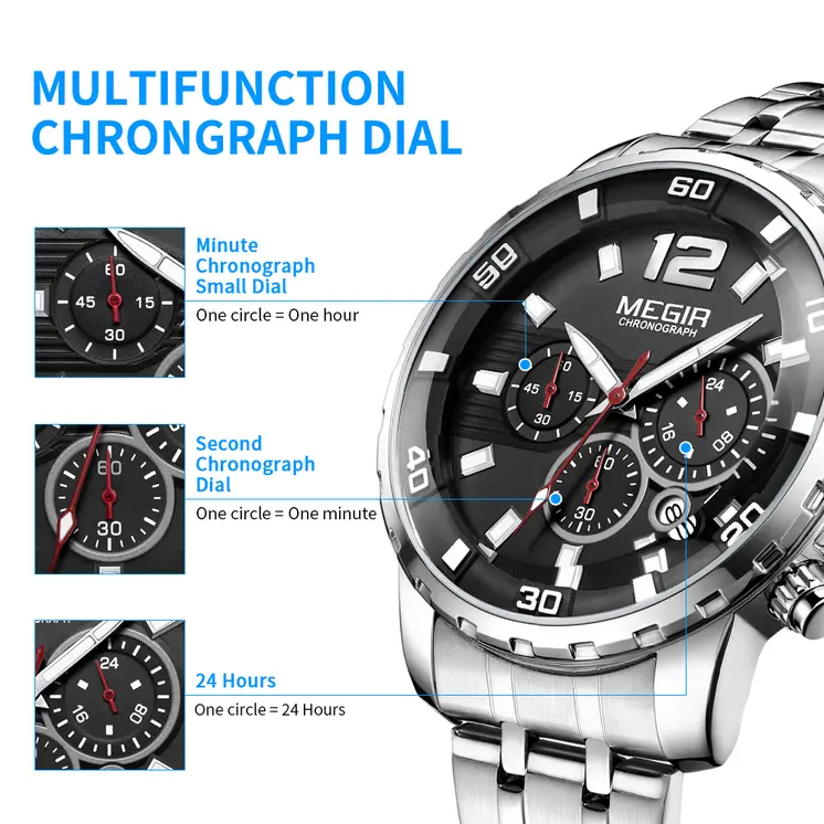 MEGIR Chronograph Quartz Men Watch Top Brand Luxury Military Wrist Watches Clock Men Relogio Masculino Business Wristwatch