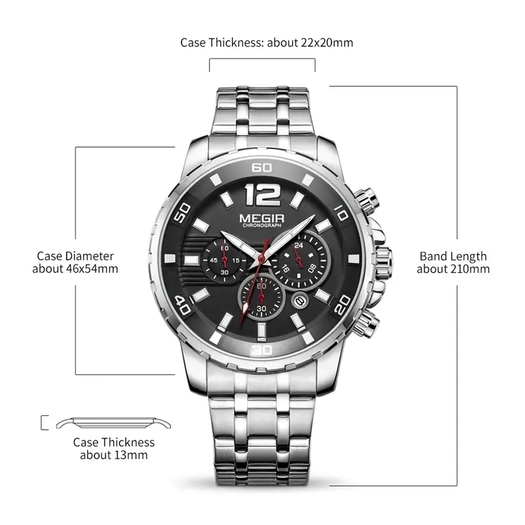 MEGIR Chronograph Quartz Men Watch Top Brand Luxury Military Wrist Watches Clock Men Relogio Masculino Business Wristwatch