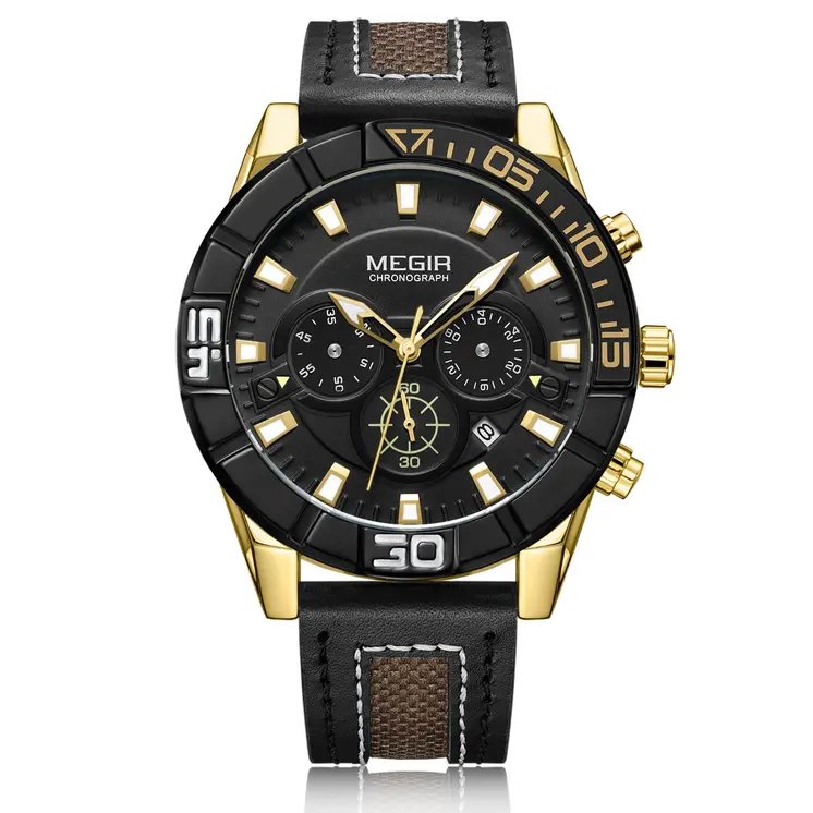 MEGIR Watches for Mens Top Brand Luxury Military Sports Watches Chronograph Leather Waterproof Date Quartz Wristwatch Man Clock