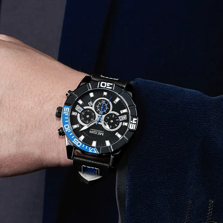 MEGIR Watches for Mens Top Brand Luxury Military Sports Watches Chronograph Leather Waterproof Date Quartz Wristwatch Man Clock