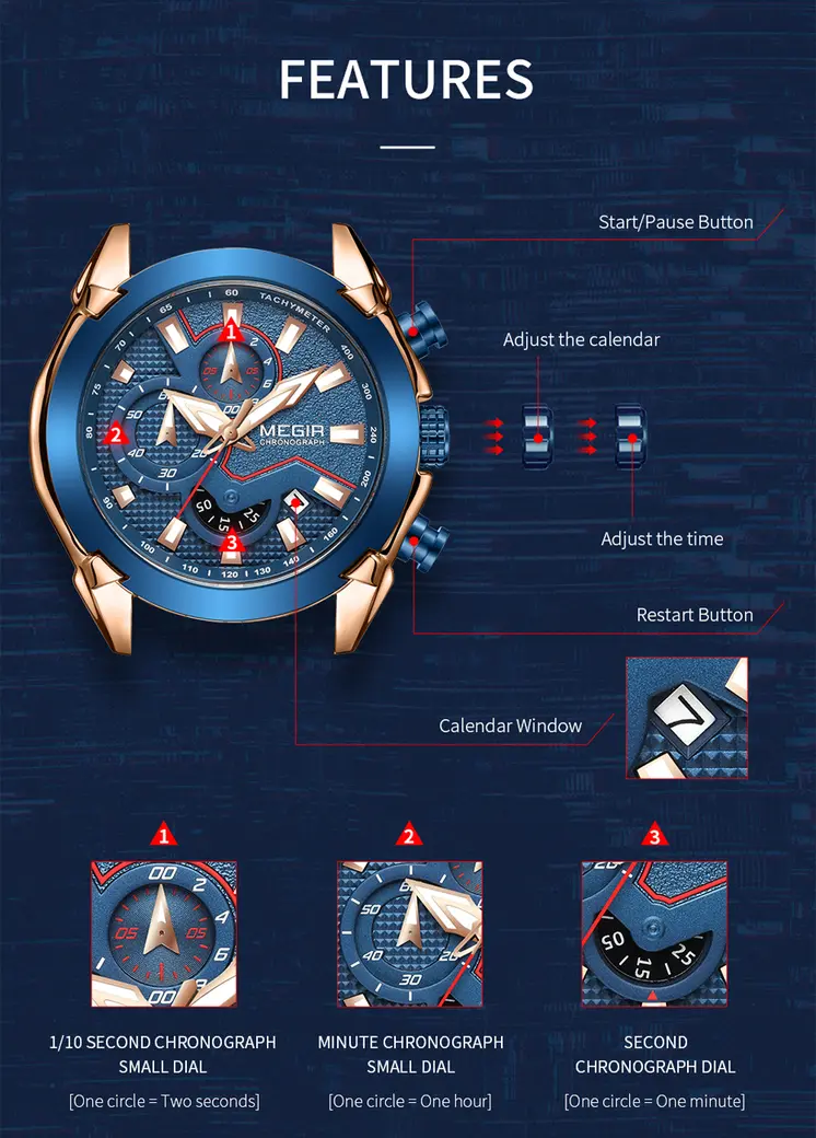 MEGIR Fashion Men Watches Luxury Business Watch for Men Stainless Steel Quartz Wrist Watch Calendar Date Clock Reloj Hombre 2065