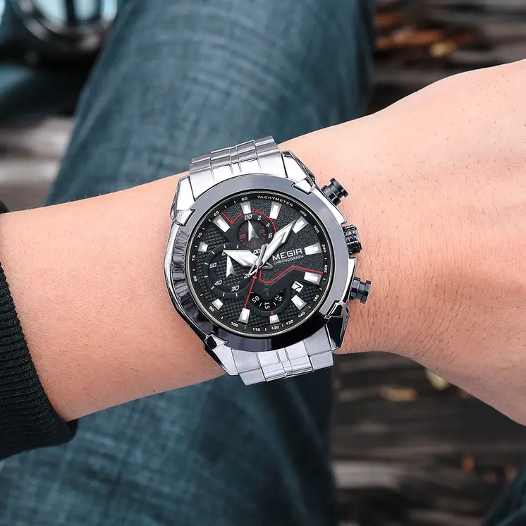 MEGIR Fashion Men Watches Luxury Business Watch for Men Stainless Steel Quartz Wrist Watch Calendar Date Clock Reloj Hombre 2065
