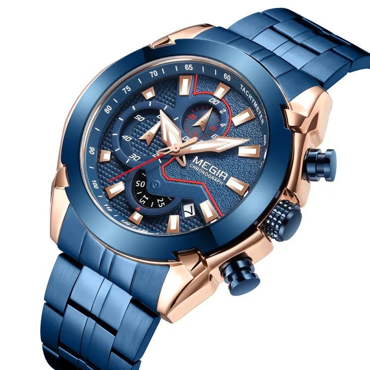 MEGIR Fashion Men Watches Luxury Business Watch for Men Stainless Steel Quartz Wrist Watch Calendar Date Clock Reloj Hombre 2065