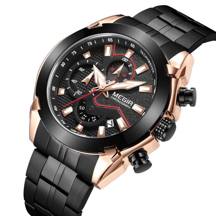 MEGIR Fashion Men Watches Luxury Business Watch for Men Stainless Steel Quartz Wrist Watch Calendar Date Clock Reloj Hombre 2065