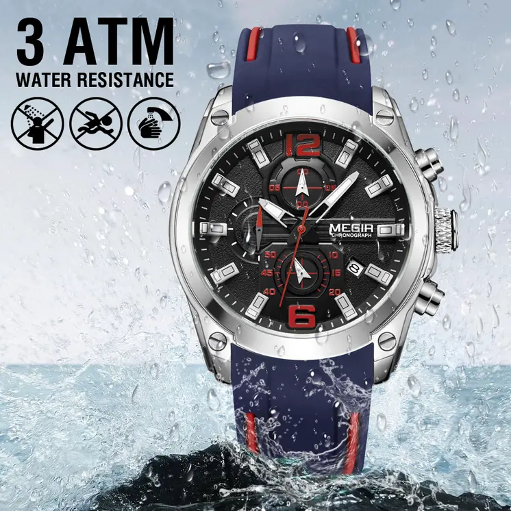 MEGIR Sport Watch Silicone Strap Chronograph Men Quartz Military Watch Waterproof Wrist Watches Relogio Masculino Man Clock