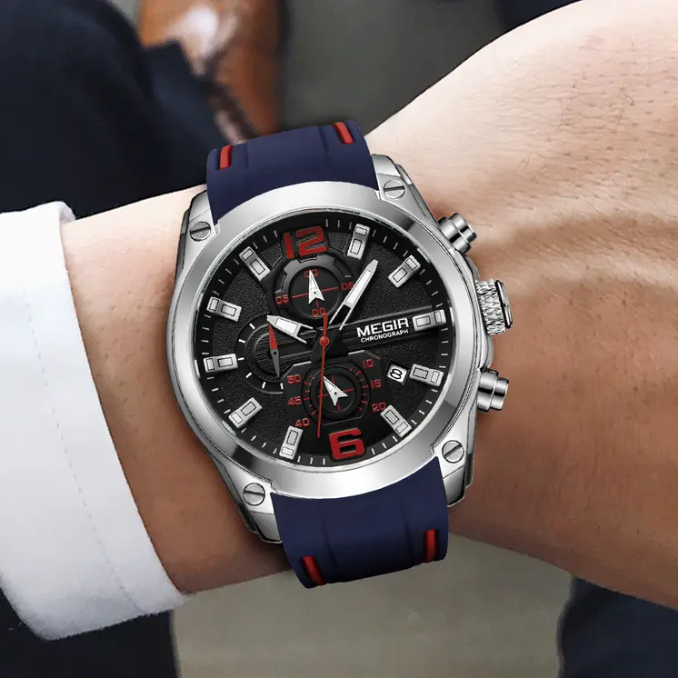 MEGIR Sport Watch Silicone Strap Chronograph Men Quartz Military Watch Waterproof Wrist Watches Relogio Masculino Man Clock