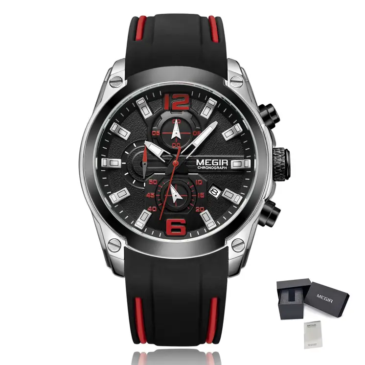 MEGIR Sport Watch Silicone Strap Chronograph Men Quartz Military Watch Waterproof Wrist Watches Relogio Masculino Man Clock
