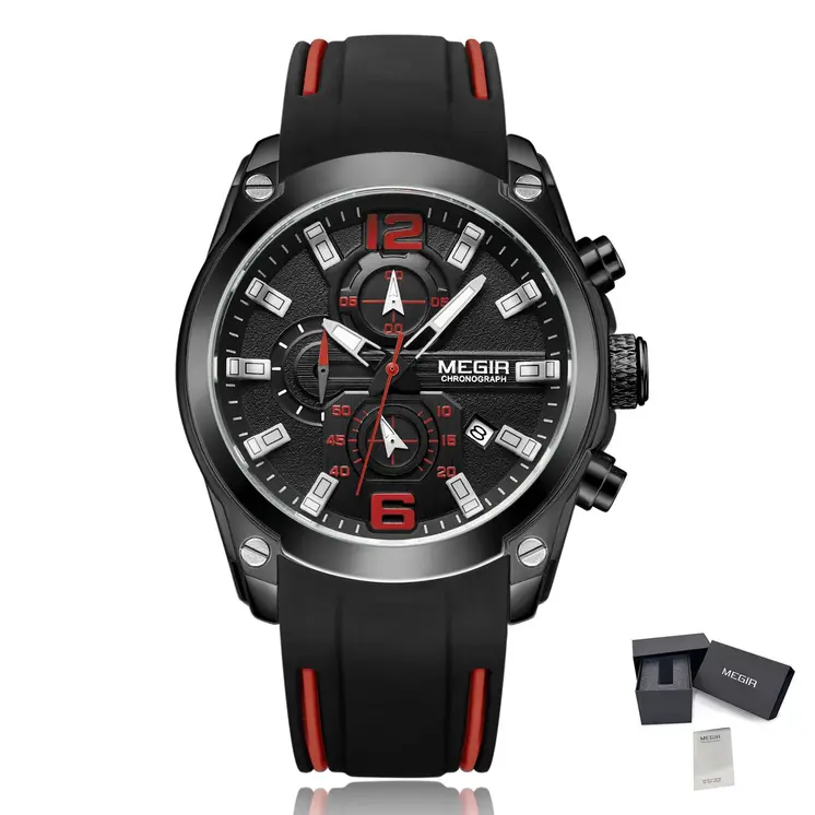 MEGIR Sport Watch Silicone Strap Chronograph Men Quartz Military Watch Waterproof Wrist Watches Relogio Masculino Man Clock