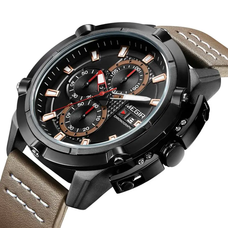 MEGIR Luxury Men's Watch Top Brand Fashion Sports Military Watches for Men Waterproof Quartz Wristwatch Leather Clock Man 2062