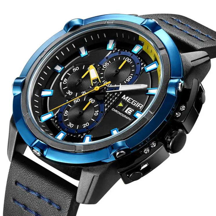 MEGIR Luxury Men's Watch Top Brand Fashion Sports Military Watches for Men Waterproof Quartz Wristwatch Leather Clock Man 2062