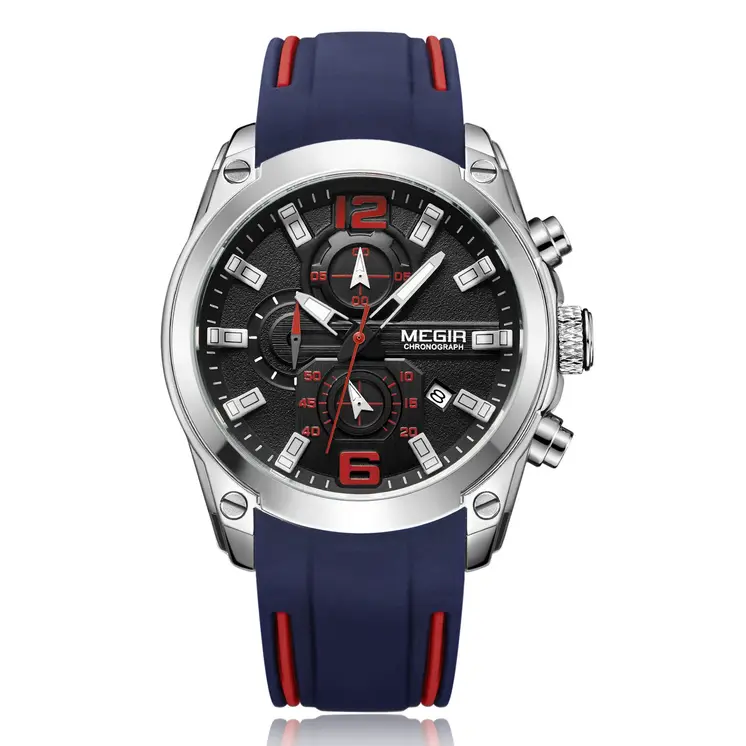MEGIR Sport Watch Silicone Strap Chronograph Men Quartz Military Watch Waterproof Wrist Watches Relogio Masculino Man Clock