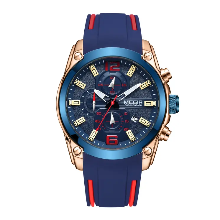 MEGIR Sport Watch Silicone Strap Chronograph Men Quartz Military Watch Waterproof Wrist Watches Relogio Masculino Man Clock